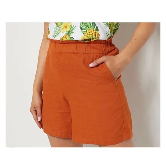 Jason Wu pull on linen shorts women’s size M rust orange - Picture 1 of 8